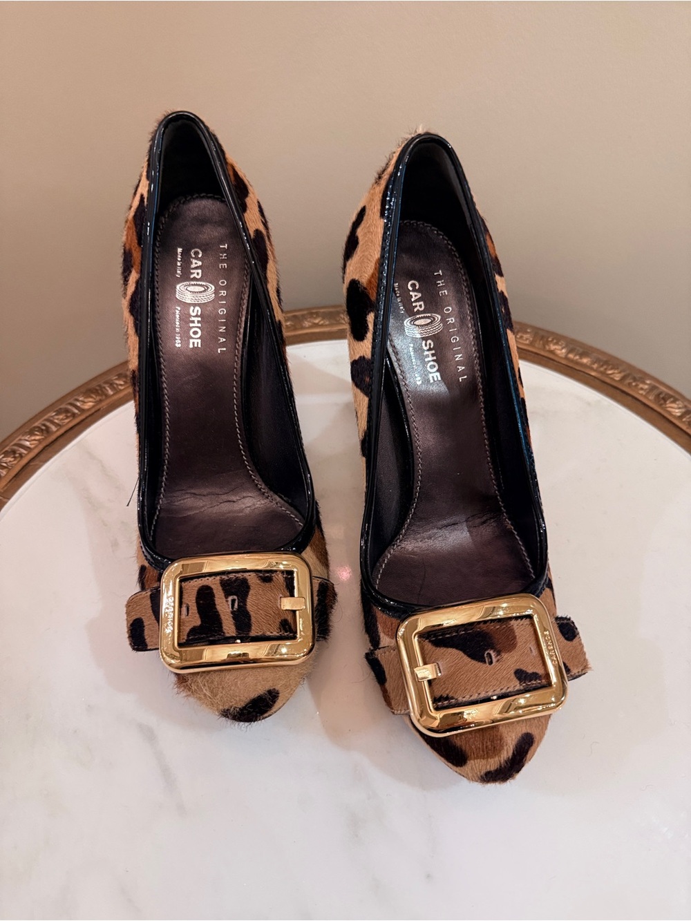 The Original Car Shoe Leopard-Print Buckle Pumps in Brown and Black